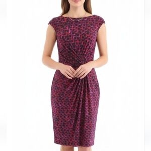 Ralph Lauren Burgundy and Black Ruched Sheath Dress Size‎ 8 Jersey